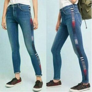 Levi's 721 West Coast Blue High Rise Skinny Jeans w/ Multicolor Stitching- Sz 25